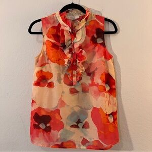 Ann Taylor LOFT Floral Sleeveless Ruffle Top Size S